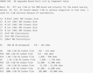 Hakko 936 Parts List by Component Value